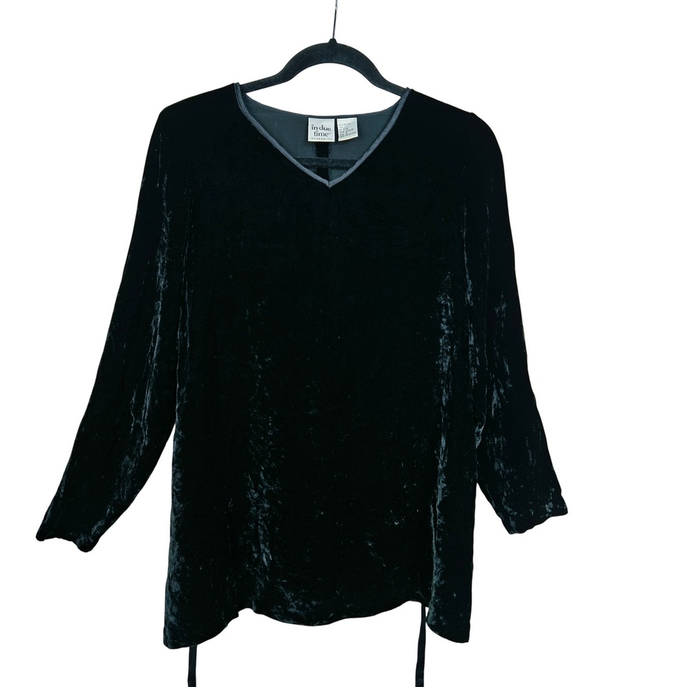 In Due Time Black Silk Blend Velvet V-Neck Maternity Tunic Top Small Whimsigoth